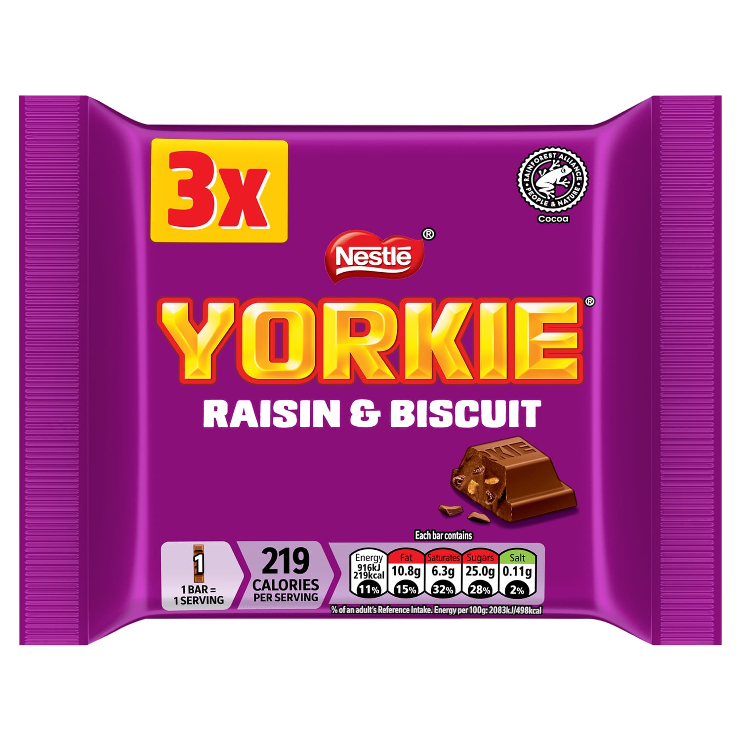 Yorkie Raisin & Biscuit Chocolate Bar 3 Pack Multipack 132g